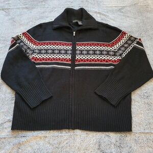 Josephine Chaus Sweater Jacket Size XL Full‎ Zip Black Fair Isle Nordic 15905x